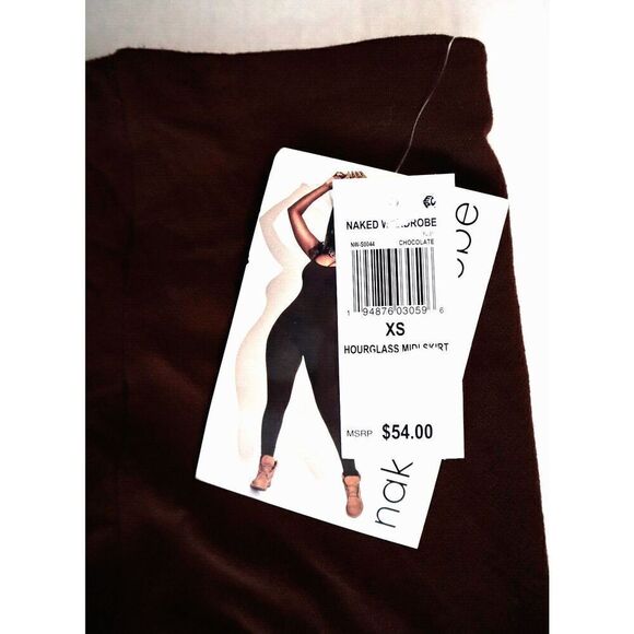 Naked Wardrobe NW-S0044 Women's Sz XS Chocolate Brown Hourglass Midi Skirt - Picture 3 of 8